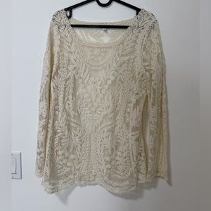 Express cream lace long sleeve shirt
